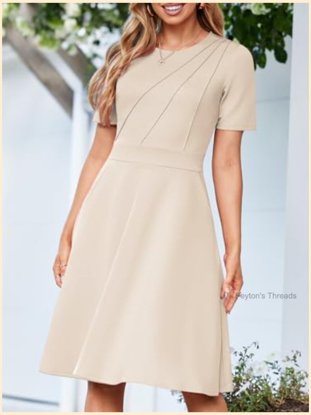Fit and Flare Work Dress with Pockets - Short Sleeve - Picture 5 of 6